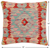 handmade Traditional Pillow Red Beige Hand-Woven SQUARE 100% WOOL Hand woven turkish pillow2' x 2'